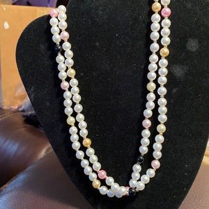 Costume Jewelry, Faux Pearls, White Pink Black Tan, Goldtone Finding in between